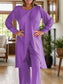 Full Size Slit Round Neck Long Sleeve Top and Pants Set nicholesgifts