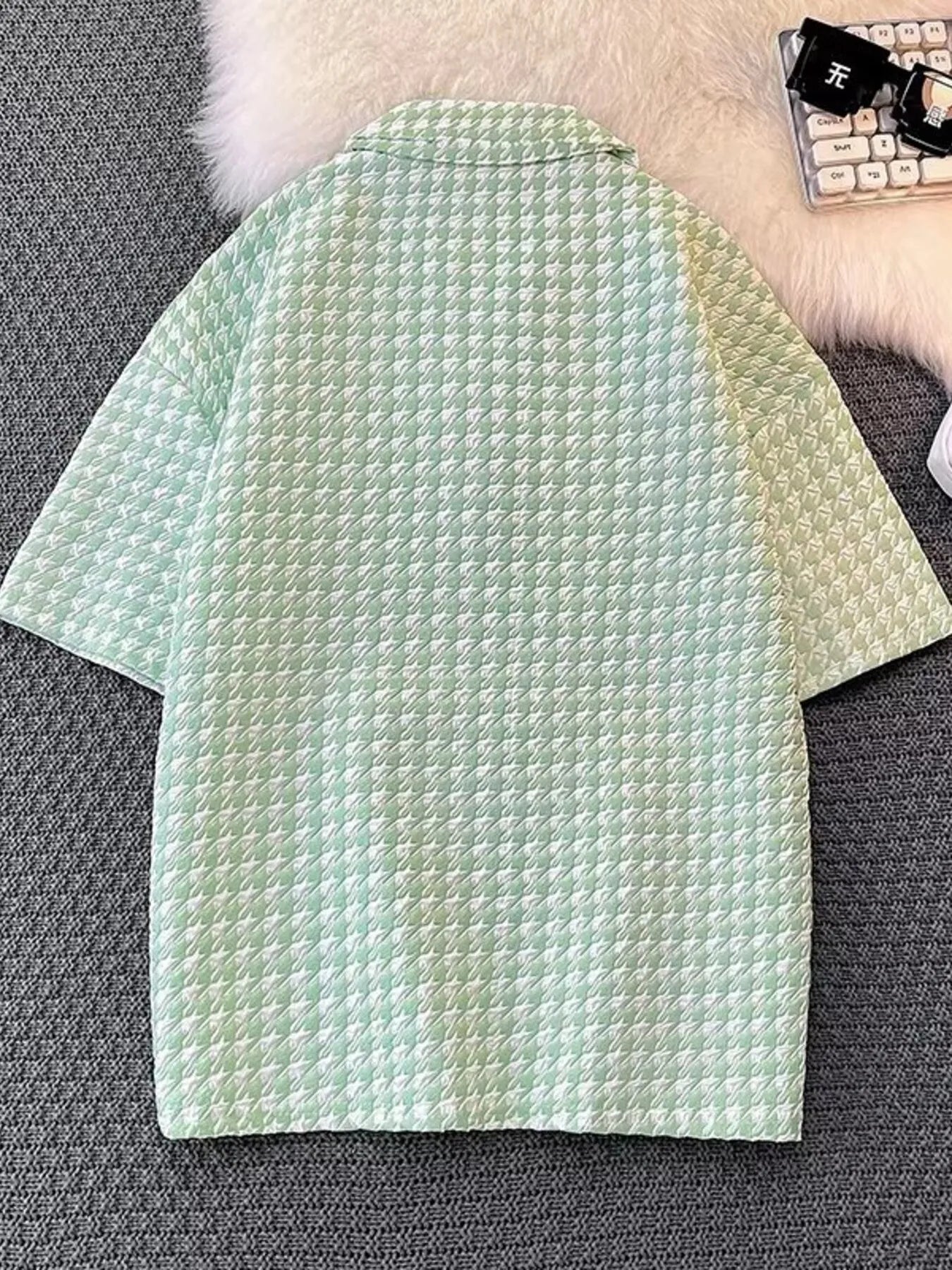 Men's Plus Size Houndstooth Pattern Short Sleeve Polo Shirt NicholesGifts