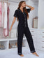 Contrast Piping Lapel Collar Short Sleeve Top and Pants Pajama Set nicholesgifts
