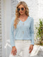 Decorative Button Openwork V-Neck T-Shirt nicholesgifts