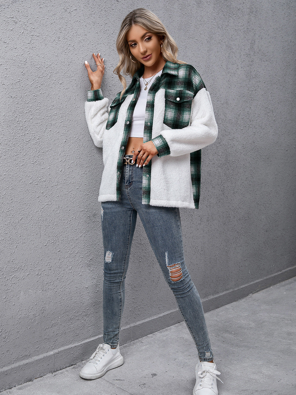 Ivy Lane Plaid Collared Neck Button Down Jacket nicholesgifts