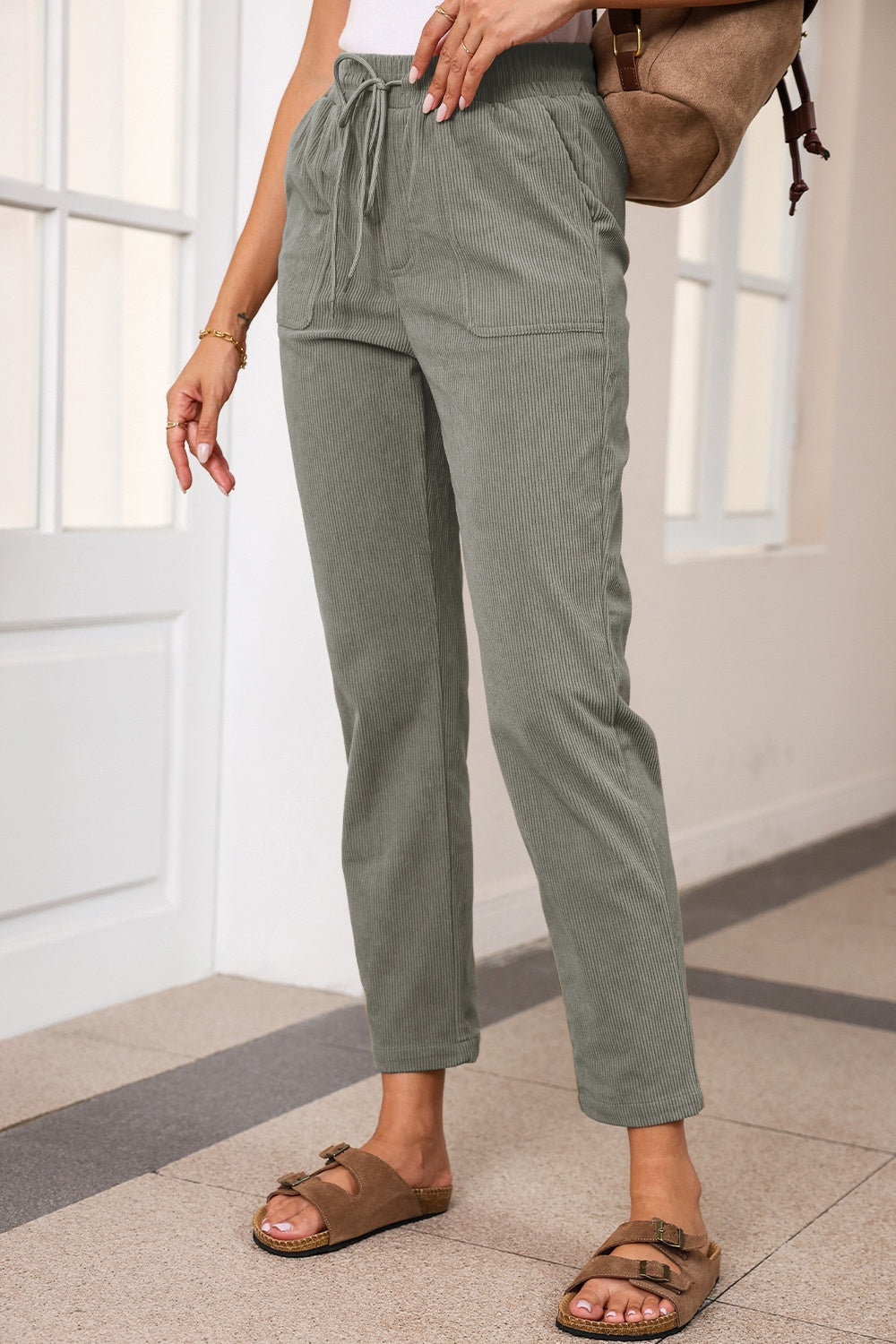 Drawstring Straight Pants with Pockets nicholesgifts