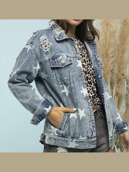 Star Distressed Denim Shacket nicholesgifts