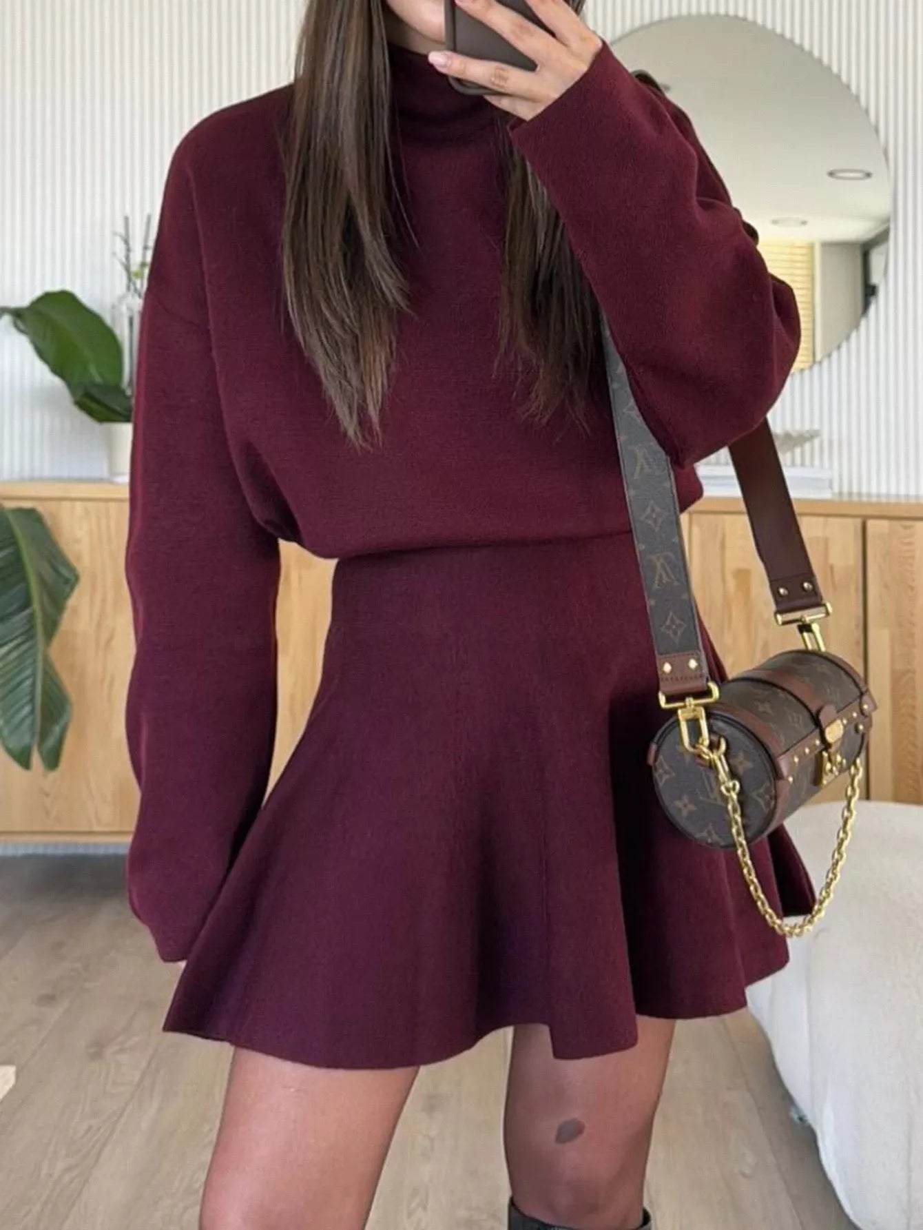 Turtleneck Dropped Shoulder Sweater and Skirt Set nicholesgifts