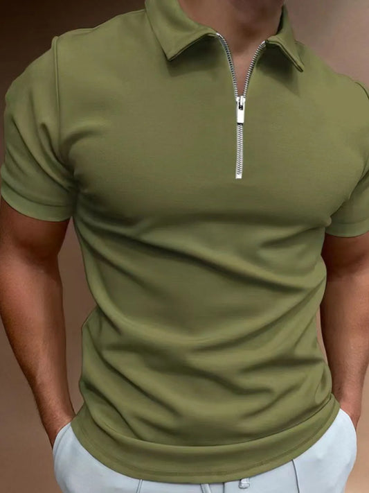 Men's Full Size Zip Collar Short Sleeve Polo Plus Size Trendsi