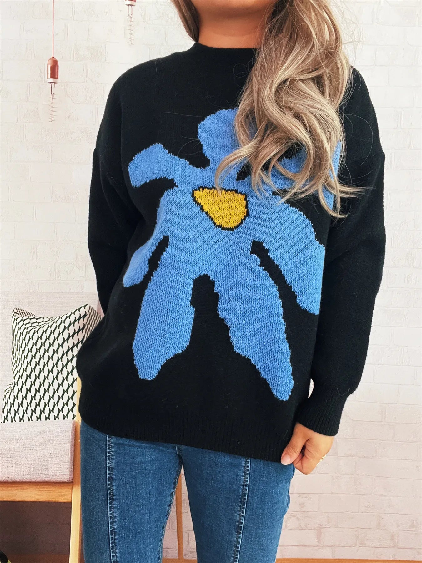 Flower Dropped Shoulder Sweater