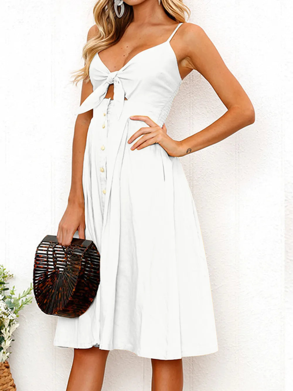 Cutout Smocked Sweetheart Neck Cami Dress nicholesgifts