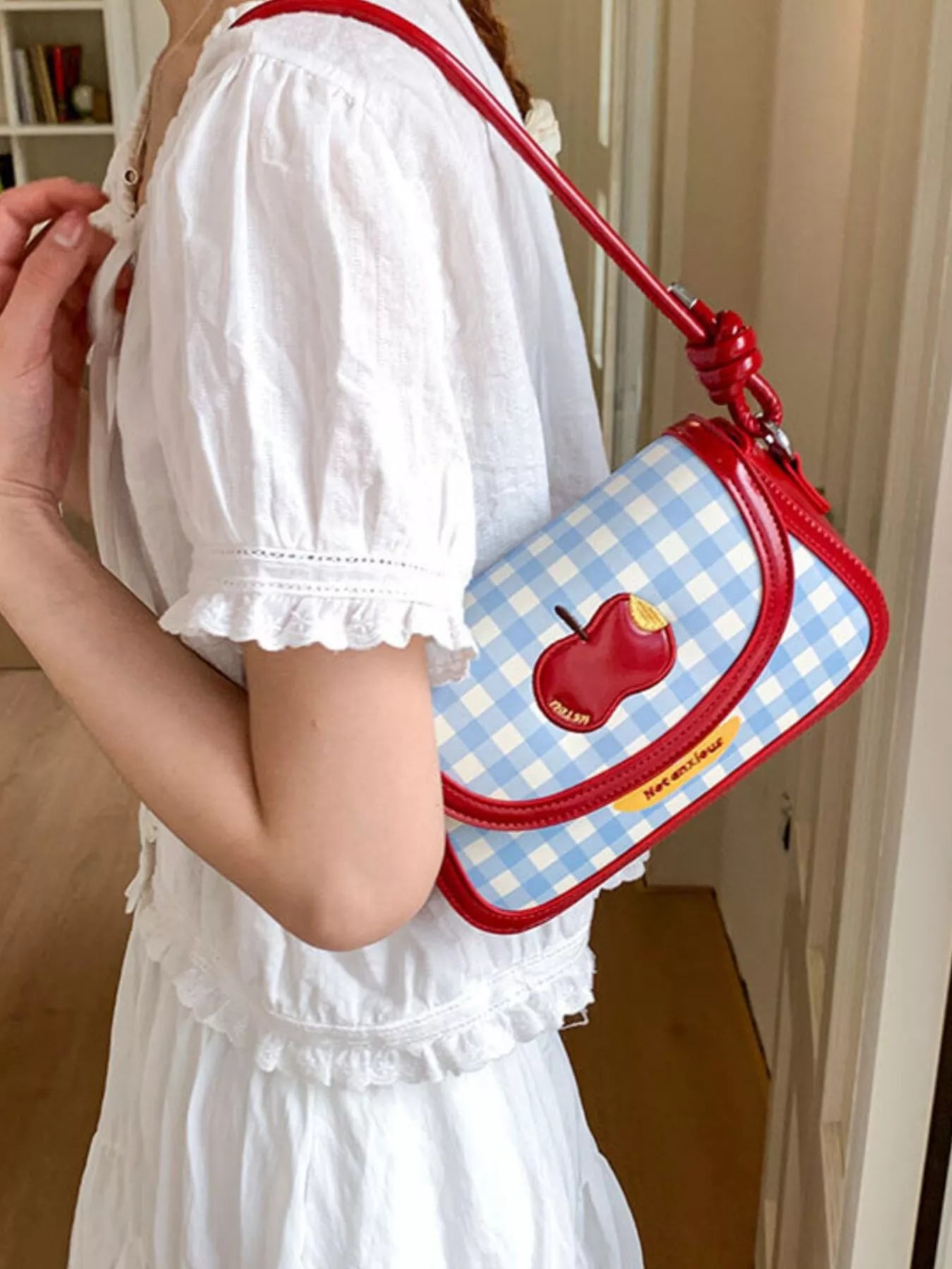 Apple Gingham Shoulder Bag nicholesgifts