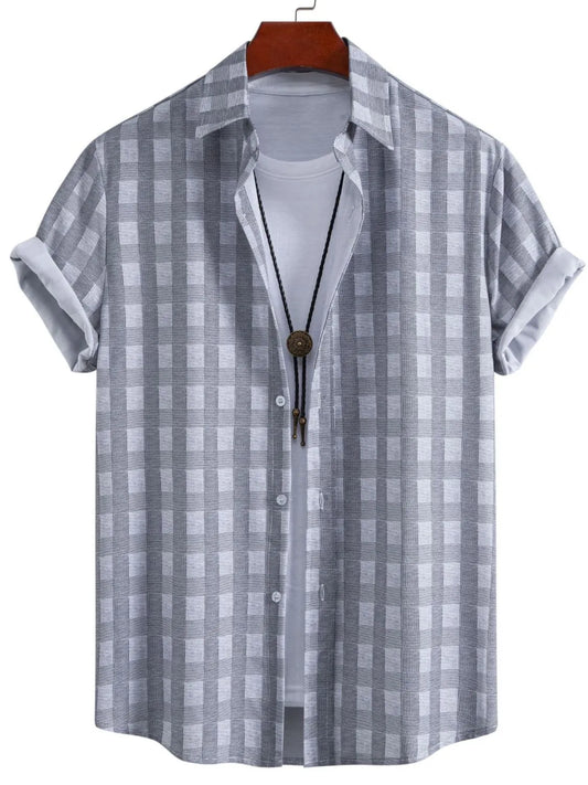 Men's Plus Size Casual Plaid Short Sleeve Button-Down Shirt Trendsi