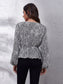 Ruched Printed V-Neck Long Sleeve Blouse nicholesgifts