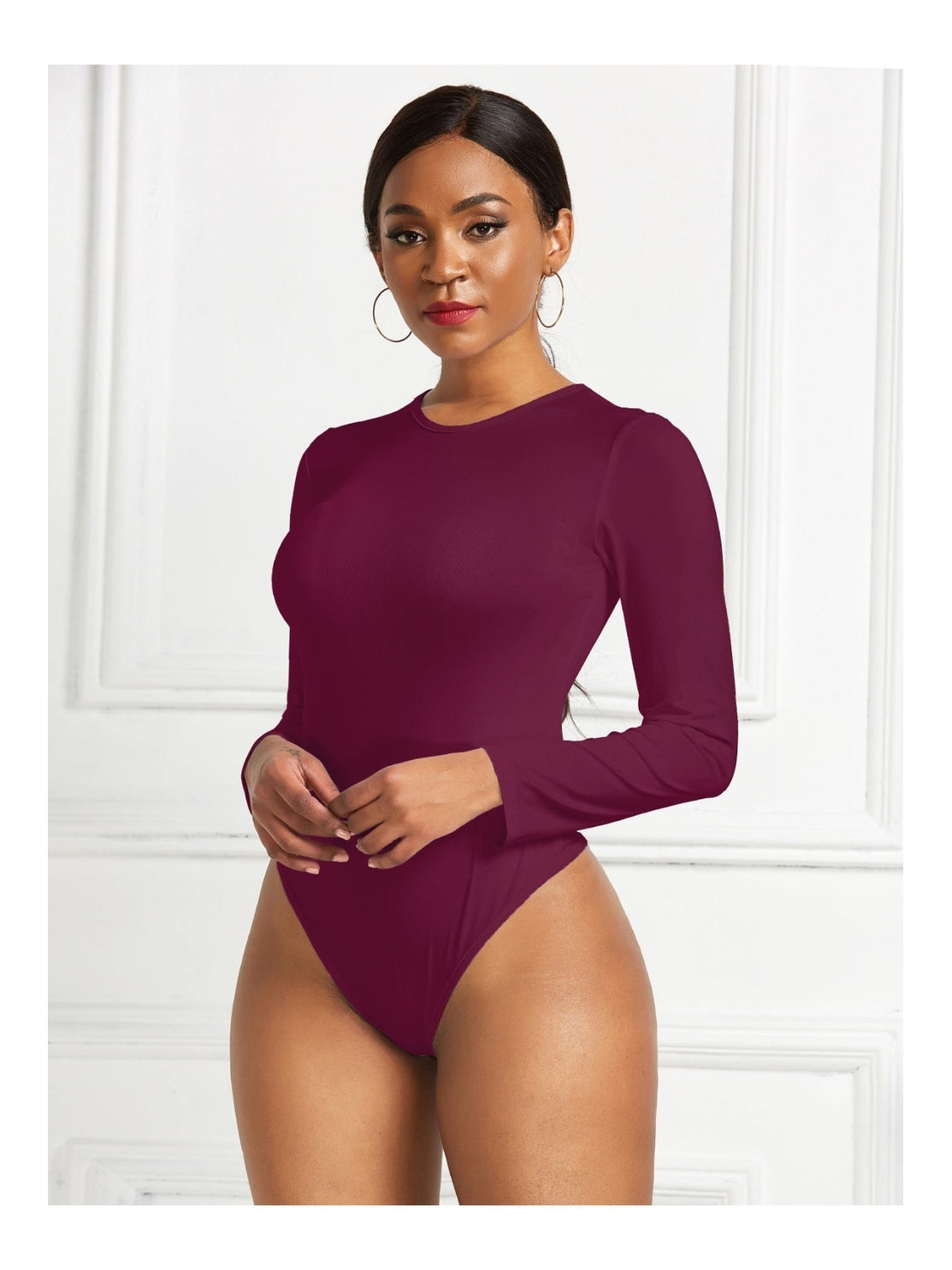 Women Round Neck Long Sleeve Bodysuit nicholesgifts