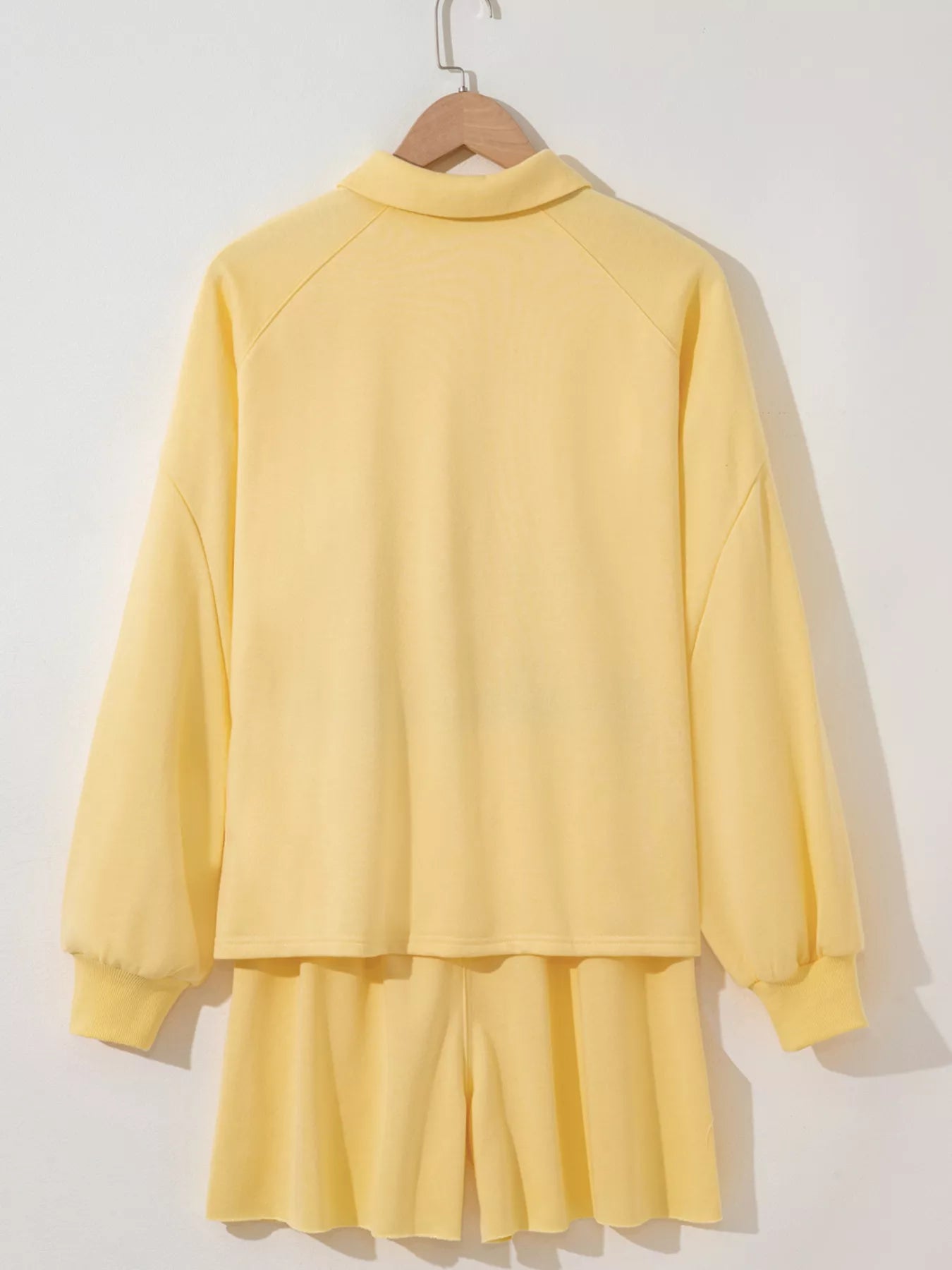 Button Collar Drop Shoulder Top and Shorts 2pcs Set Trendsi