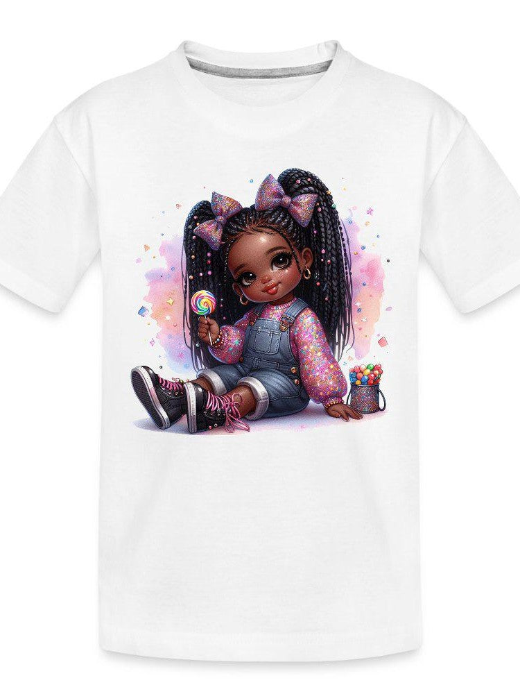 African American Toddler Girls Pretty in Bows Organic Short Sleeve T-Shirt