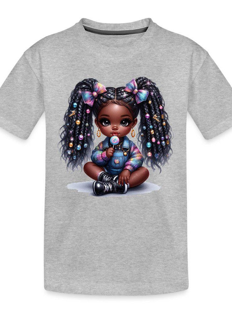 African American Toddler Girls Pretty Bows and Beads Organic Short Sleeve T-Shirt