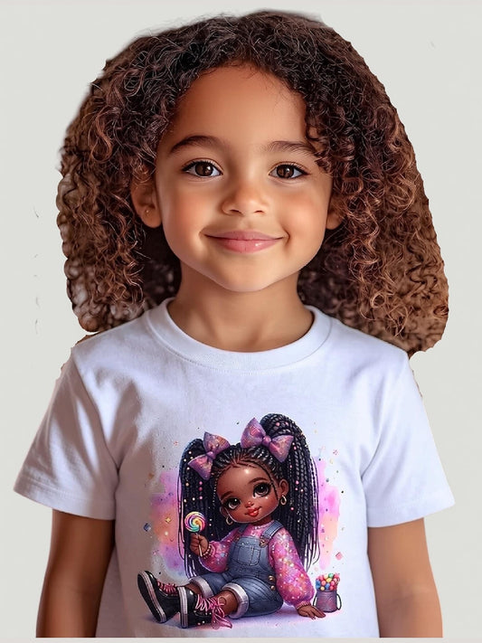 African American Toddler Girls Pretty in Bows Organic Short Sleeve T-Shirt
