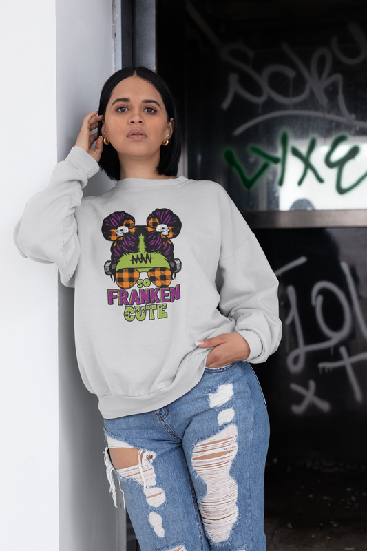 Women's So Franken Cute Halloween Crewneck Sweatshirt NicholesGifts
