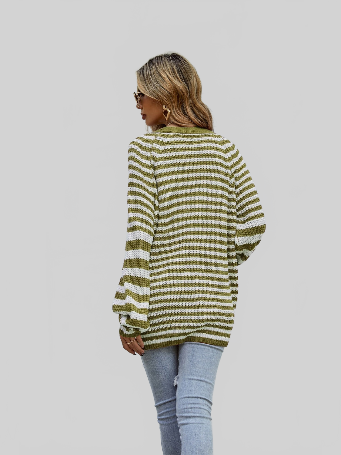 Women Striped Button Up Long Sleeve Cardigan NicholesGifts