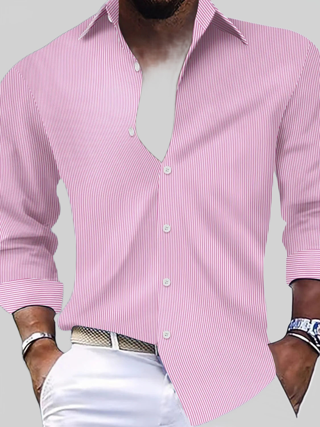 Men's Full Size Striped Button Up Long Sleeve Shirt Plus Size nicholesgifts