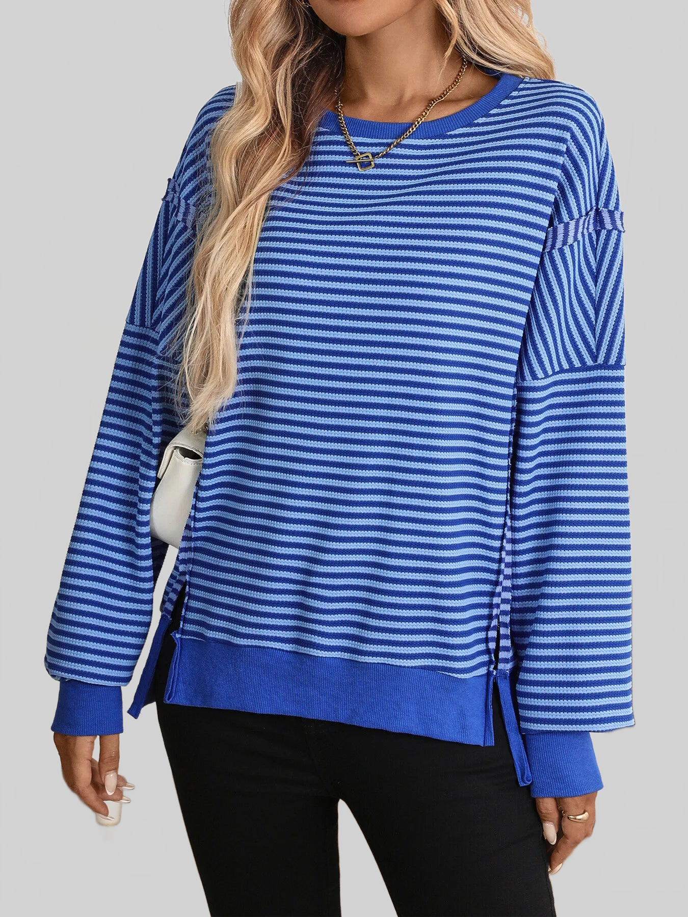 Exposed Seam Striped Contrast Sweatshirt nicholesgifts