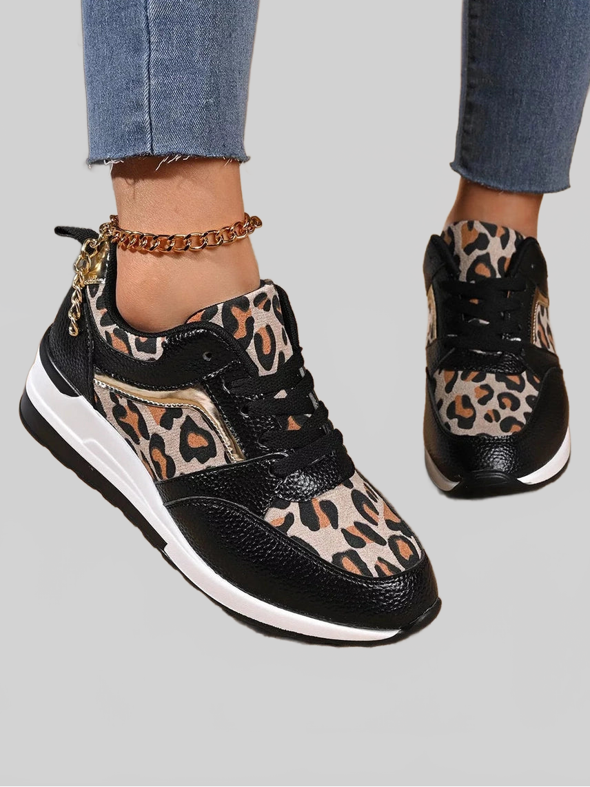 Women Leopard Lace Up Sneakers NicholesGifts