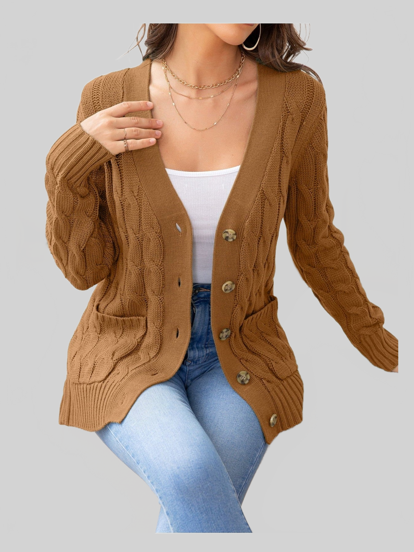 Women Button Down Cable-Knit Cardigan NicholesGifts