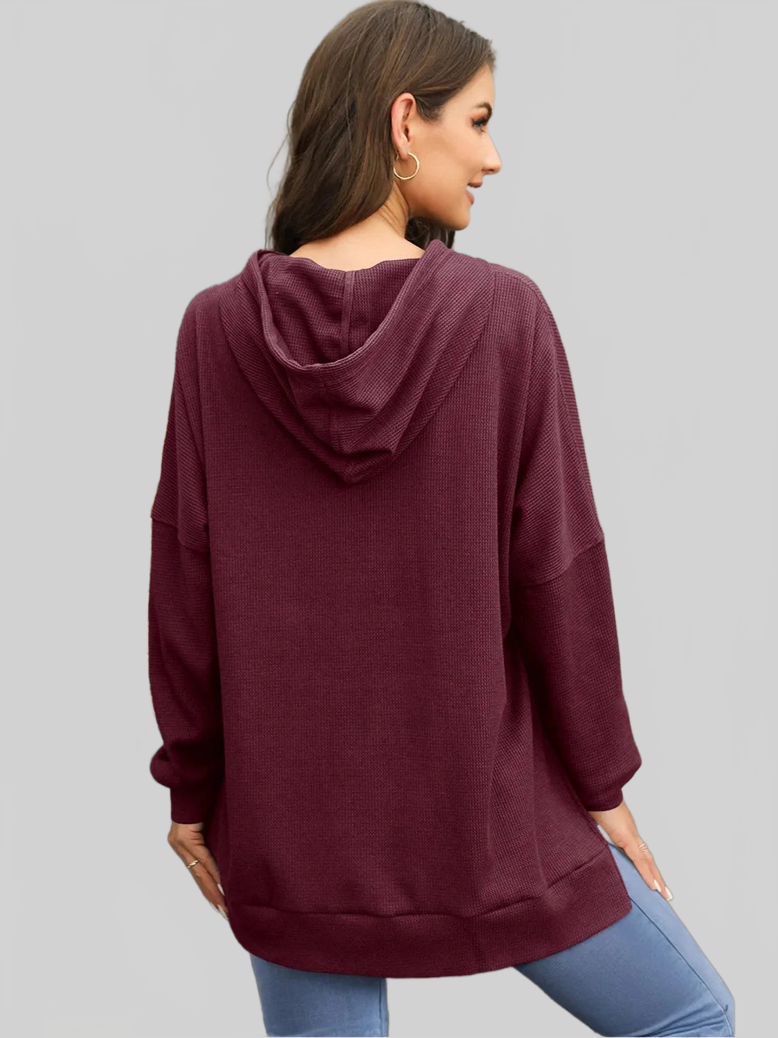Waffle-Knit Long Sleeve Hoodie nicholesgifts