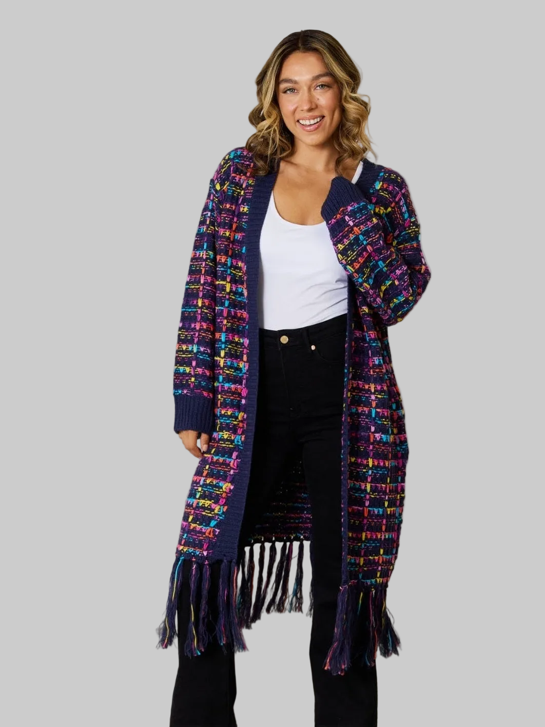 Women Fringe Hem Open Front Cardigan Sweater NicholesGifts