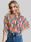 Women Double Take Full Size Geometric Notched Dolman Sleeve Top nicholesgifts