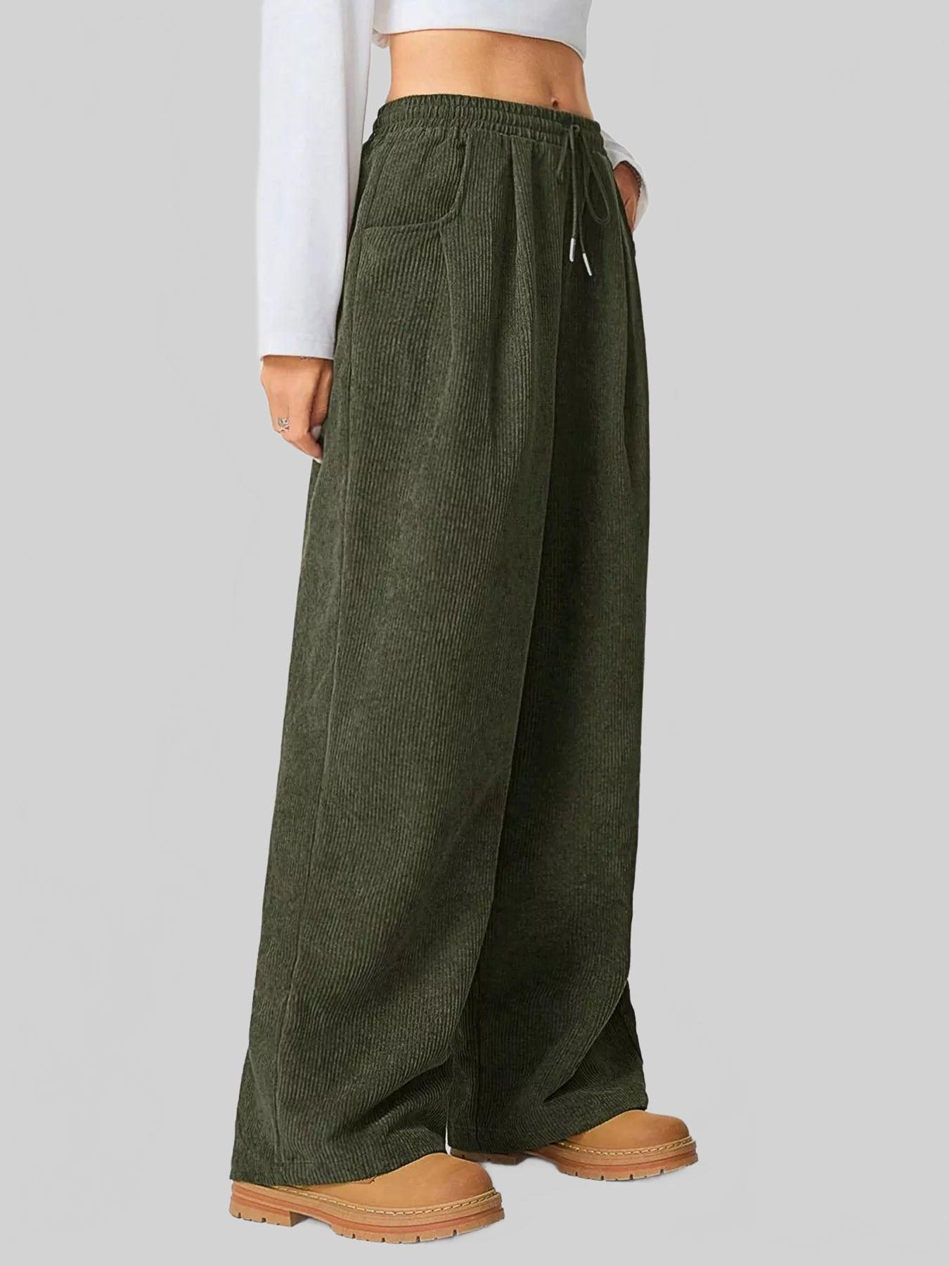 Women Wide Leg Corduroy Drawstring Pants nicholesgifts