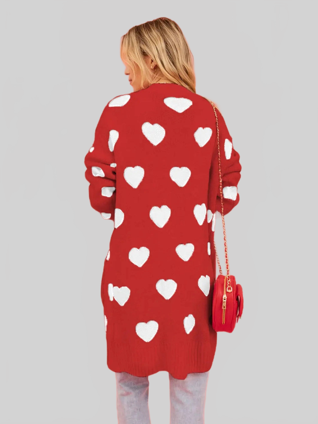 Women Heart Graphic Open Front Cardigan with Pockets nicholesgifts