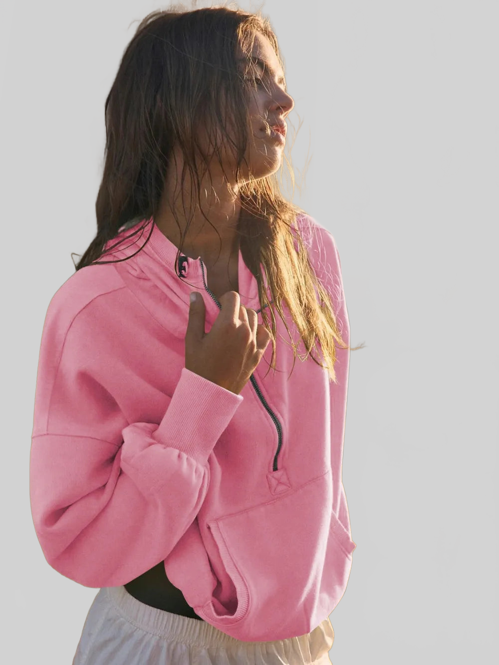 Half Zip Pocketed Dropped Shoulder Hoodie NicholesGifts