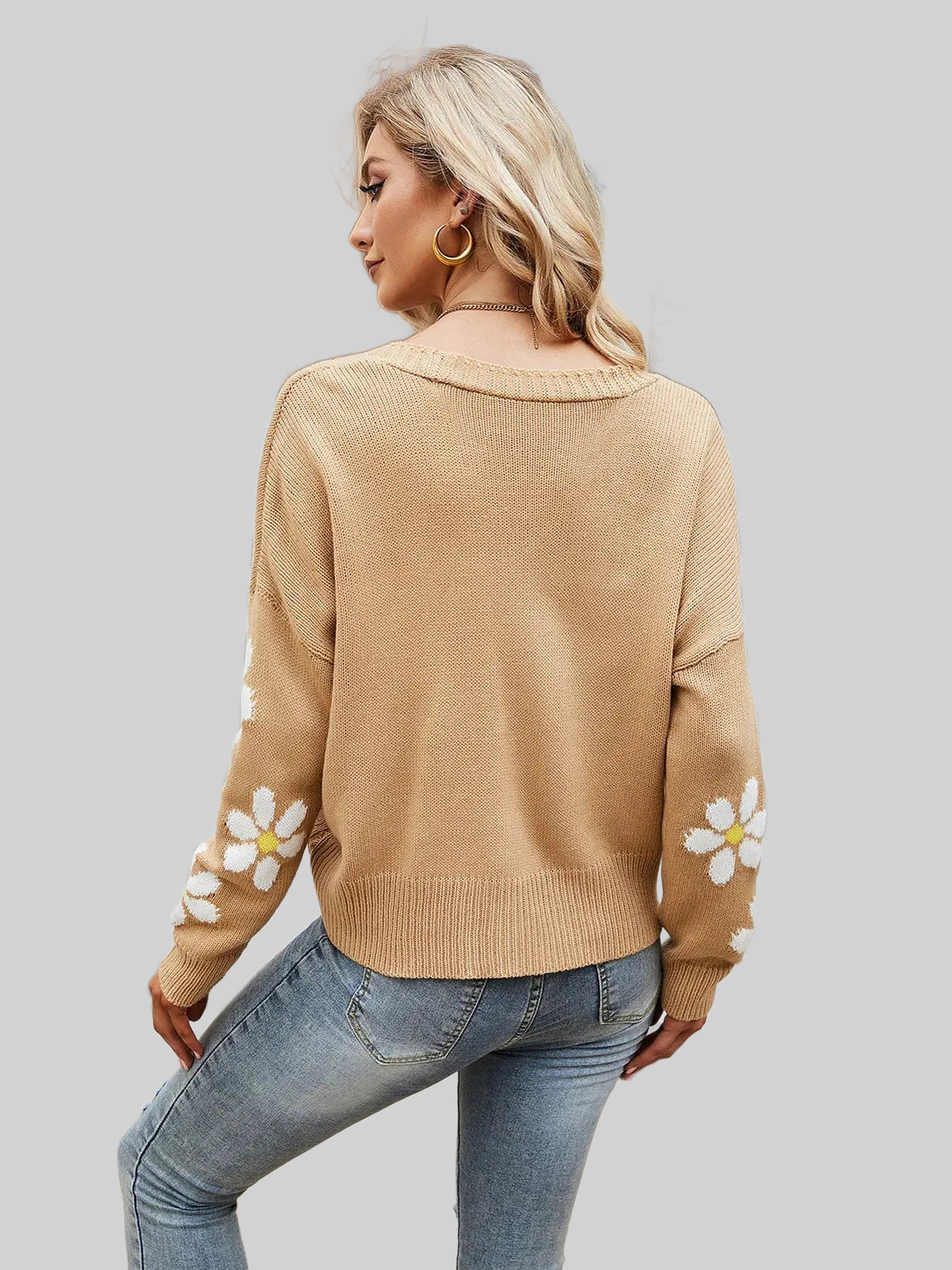 Women Flower Pattern Button Front Cardigan nicholesgifts