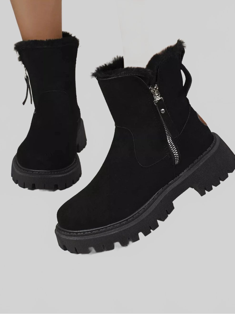 Women Fuzzy Lined Ankle Boots with Zipper NicholesGifts