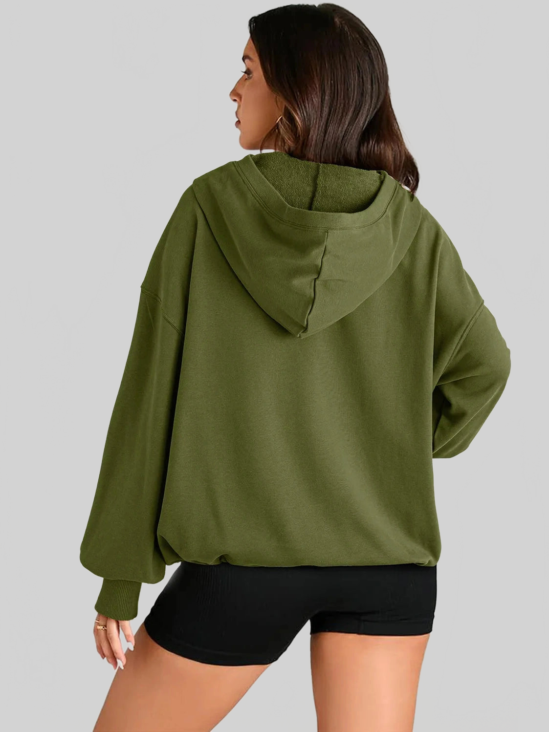 Pocketed Half Zip Long Sleeve Hoodie NicholesGifts