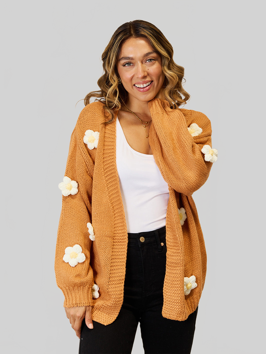 Women Angel Wings Flower Dropped Shoulder Open Front Cardigan nicholesgifts