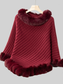 Women Fuzzy Trim Texture Three-Quarter Sleeve Poncho nicholesgifts