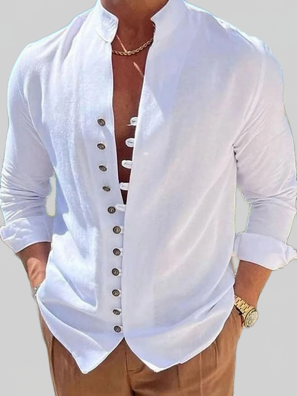 Men's Full Size Button Front Long Sleeve Shirt Plus Size nicholesgifts