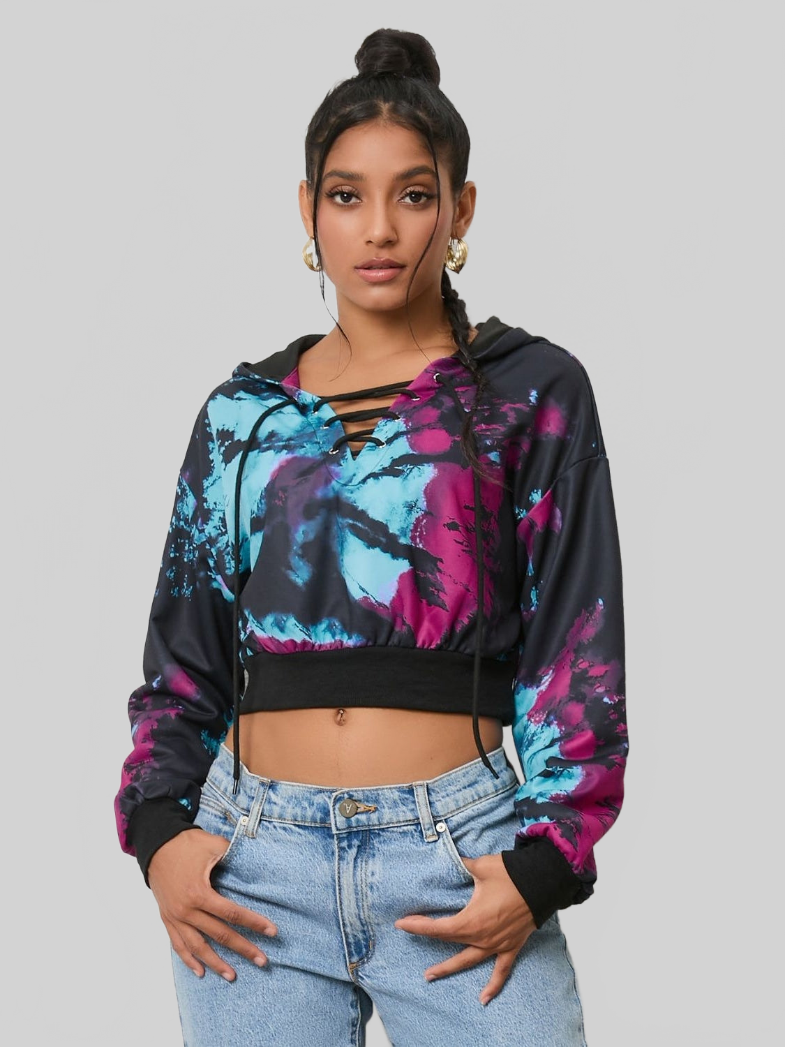NicholesGifts Women Tie-Dye Lace-Up Hoodie NicholesGifts