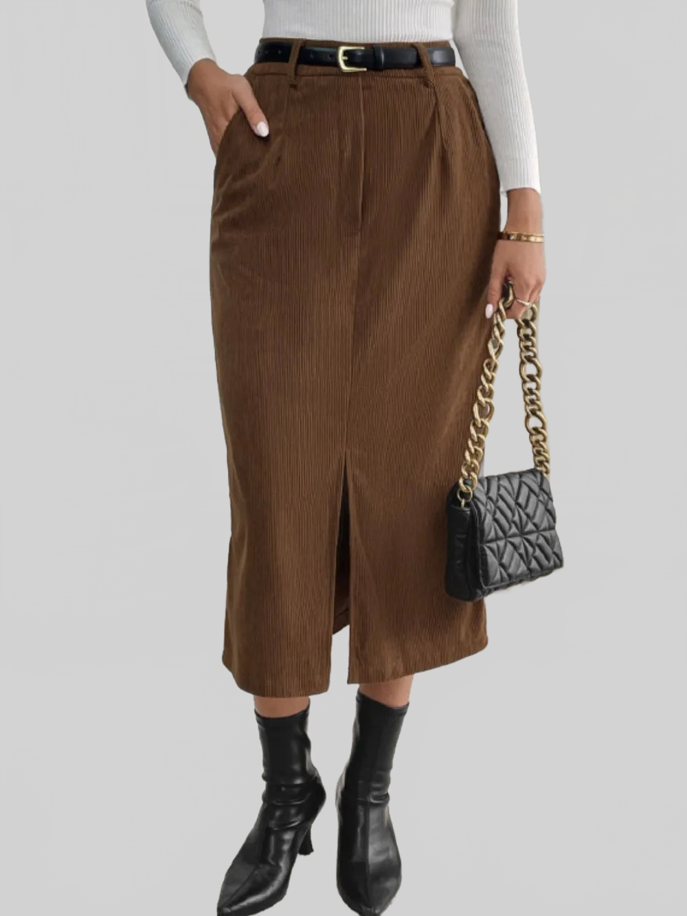 Perfee Slit Midi Skirt with Pockets nicholesgifts