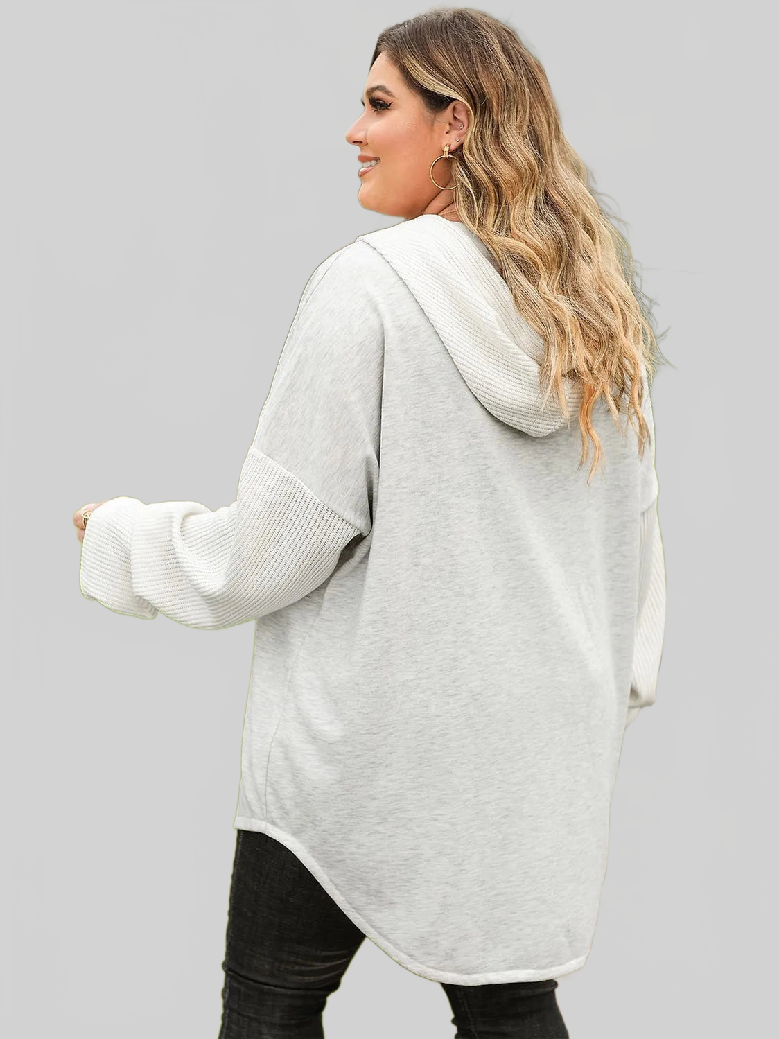 Plus Size Button Up Drawstring Long Sleeve Hoodie NicholesGifts