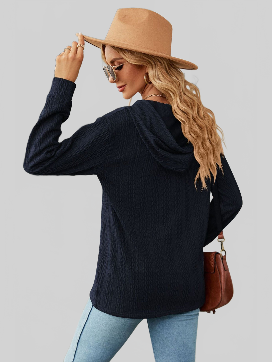 NicholesGifts Women Cable-Knit Long Sleeve Hoodie NicholesGifts