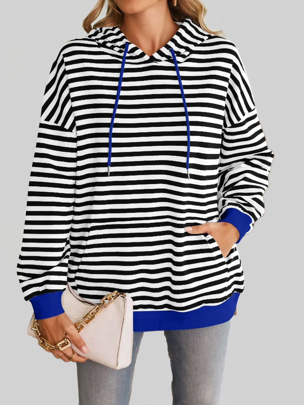 Lovelet Drawstring Striped Long Sleeve Hoodie NicholesGifts