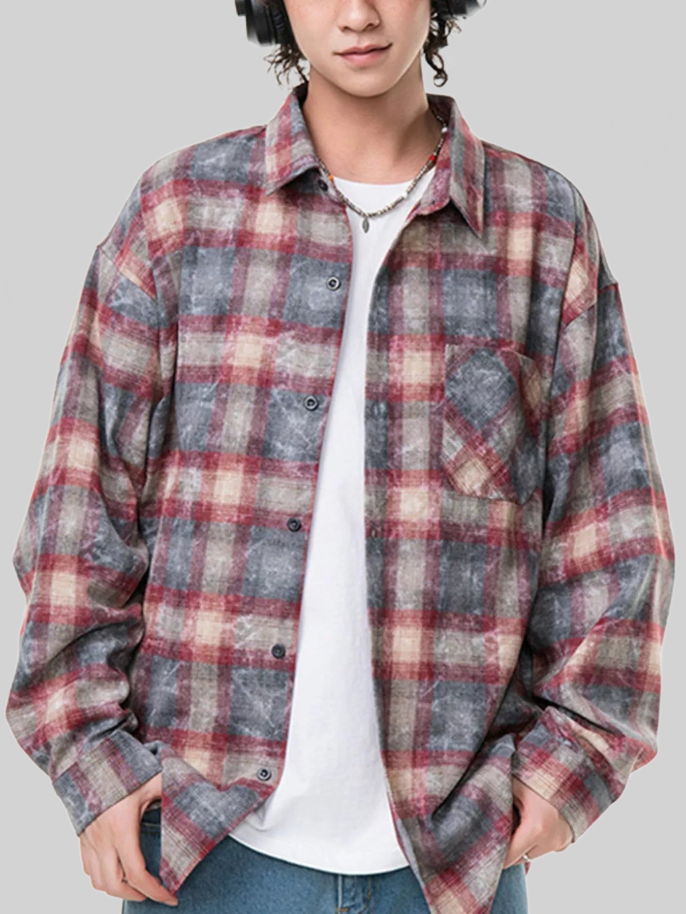 Men's Plus Size Plaid Button Up Long Sleeve Shirt nicholesgifts