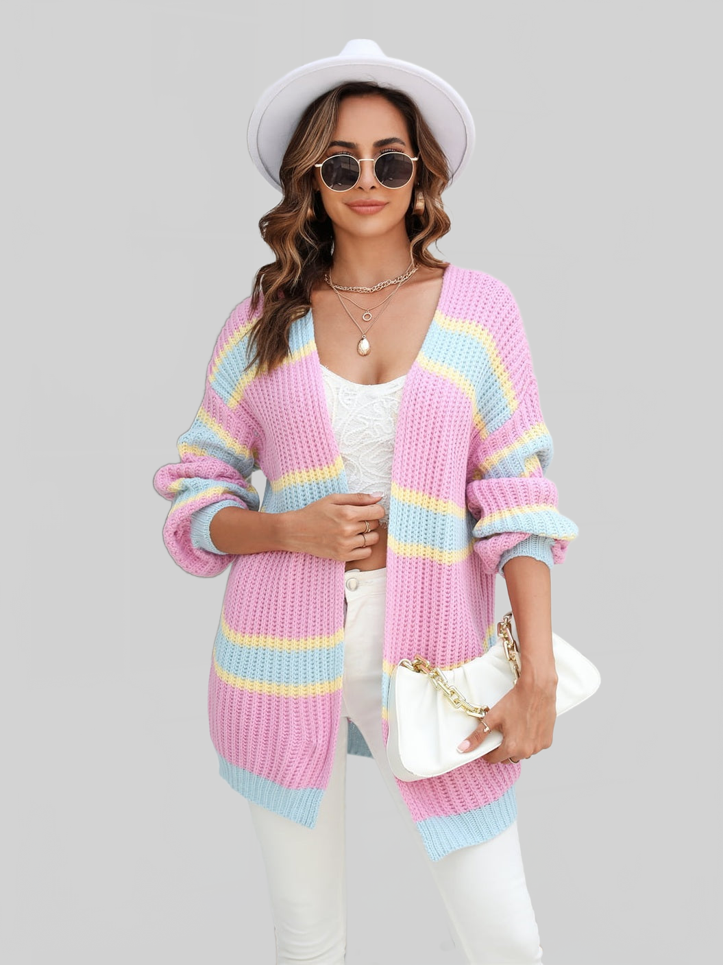 Angel Wings Color Block Ribbed Dropped Shoulder Open Front Cardigan nicholesgifts