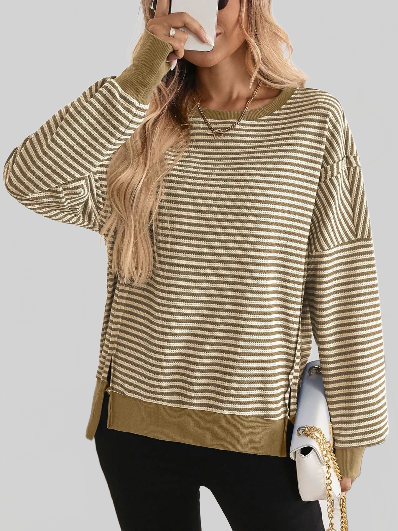 Exposed Seam Striped Contrast Sweatshirt nicholesgifts