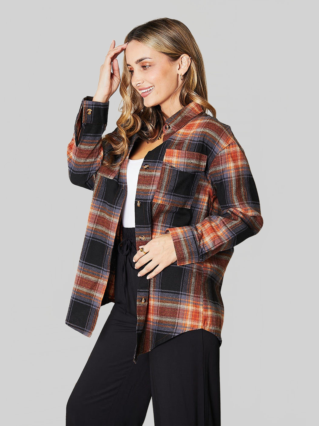 Mandy Plaid Dropped Shoulder Shirt NicholesGifts