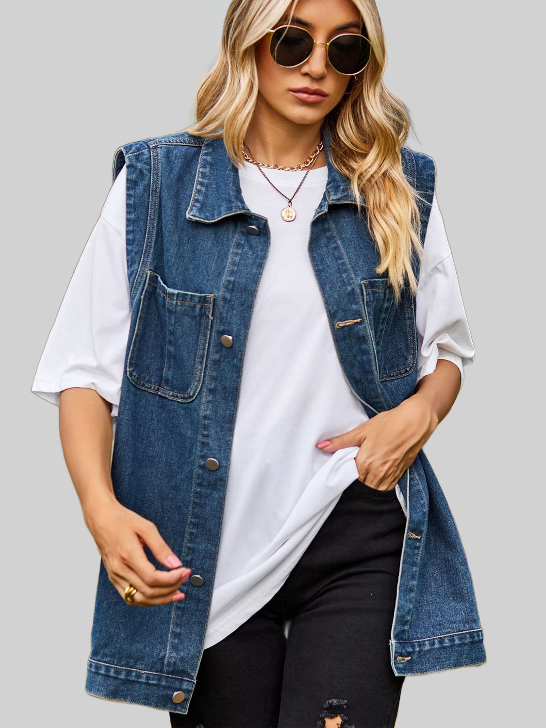 NicholesGifts Women Button Down Denim Vest NicholesGifts