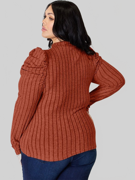 Basic Full Size Ribbed Mock Neck Puff Sleeve T-Shirt nicholesgifts