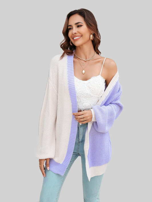 Angel Wings Open Front Contrast Color Balloon Sleeve Cardigan nicholesgifts