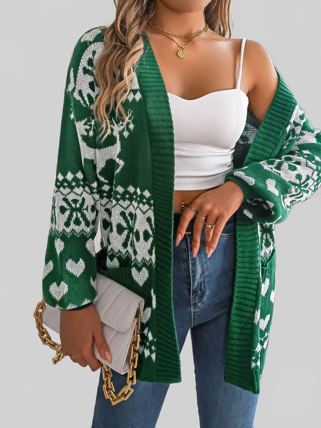 Women Pocketed Open Front Long Sleeve Cardigan nicholesgifts